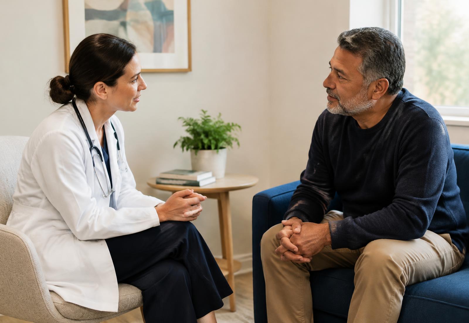 A clinician in conversation with a patient